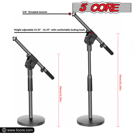 5 Core 5 Pieces Adjustable Desk Microphone Stand Boom Arm w/ Non-Slip Mic Clip Twist Clutch MSSB 5PK