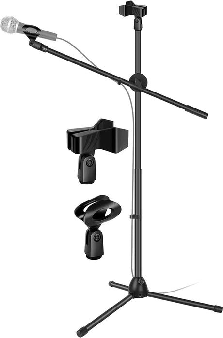 5 Core 2 Pieces Adjustable Microphone Stand Boom Arm Mic Mount Quarter-turn Clutch Foldable Dual Tripod Holder With 2 Mic Clips Each Audio Vocal Singing Speech Stage Outdoor Activities MS DBL 2PCS