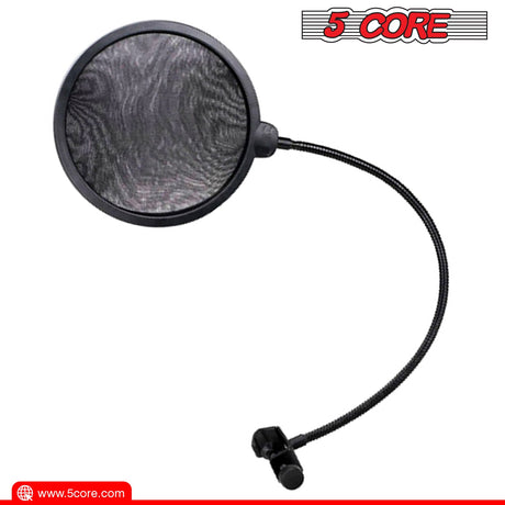 5 Core Professional Microphone Pop Filter Shield Compatible Dual Layered Wind Pop Screen with A Flexible 360 Degree Gooseneck Clip Stabilizing Arm POP FILTER