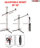 5 Core 2 Pieces Adjustable Microphone Stand Boom Arm Mic Mount Quarter-turn Clutch Foldable Dual Tripod Holder With 2 Mic Clips Each Audio Vocal Singing Speech Stage Outdoor Activities MS DBL 2PCS