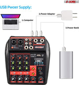 4 Channel Mini Audio Mixer Bluetooth USB DJ Console +Sound Card Studio Mixer MX 4CH