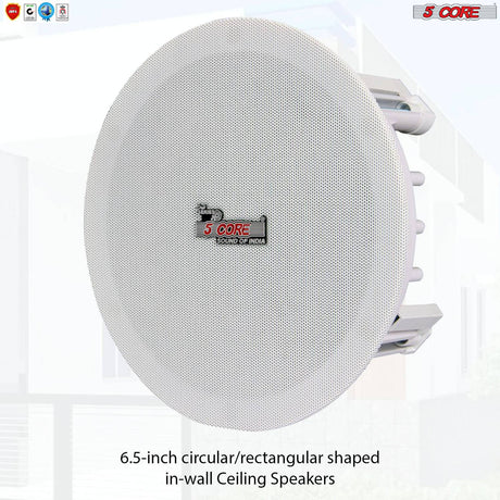 6 Pack 6.5 inch Ceiling in Wall Speaker Home Restaurant Wired Sound System 5Core CL 6.5-02 - 5 Core