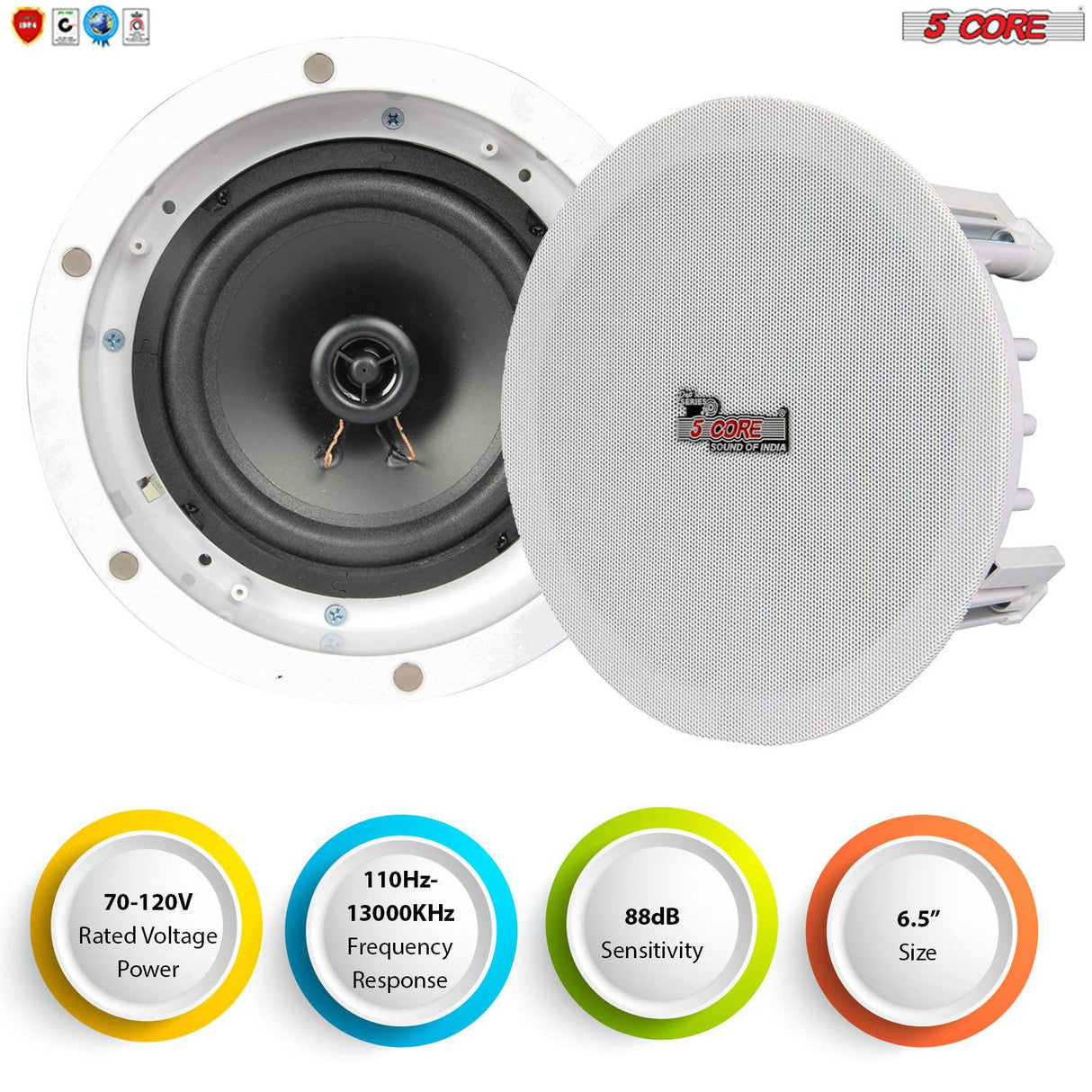 6 Pack 6.5 inch Ceiling in Wall Speaker Home Restaurant Wired Sound System 5Core CL 6.5-02 - 5 Core