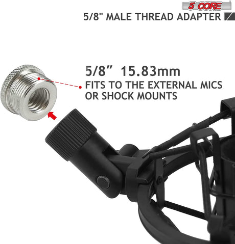 5 CORE 4 Pieces 5/8 Male to 3/8 Female Screw Mic Stand Clip Adapter Microphone Holder MS ADP M SLV 4PCS