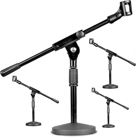 5 Core Adjustable Desk Microphone Stand 4 Pieces, Extra Weighted Base with Soft Grip Twist Clutch, Boom Arm with Non-Slip Mic Clip, for all Mic, Kick Drums, Guitar Amps MSSB 4PCS
