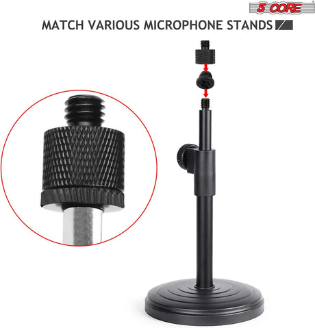 5 Core 4 Pieces Mic Stand Adapter Plastic 5/8 Male to 3/8 Female Screw for Clips MS ADP P BLK 4PCS