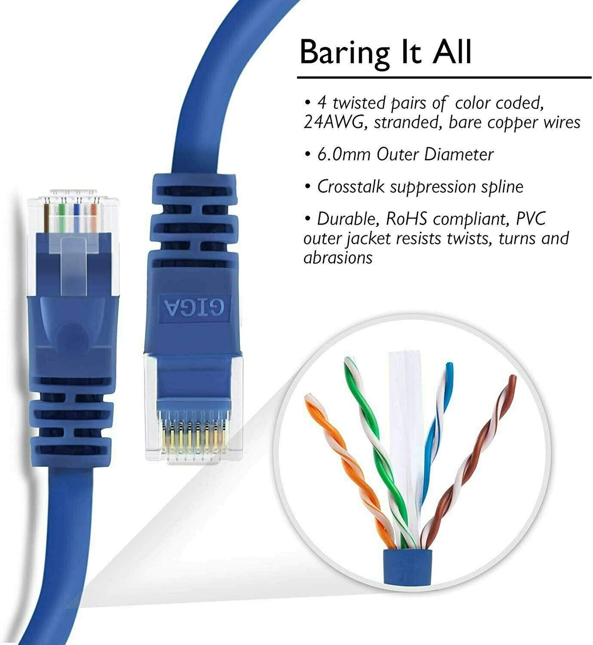 50 FT High Speed 26AWG LAN Network with Gold Plated RJ45 Connector