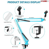 5 Core Adjustable Suspension Boom Scissor Mic Stand, with 3/8" to 5/8" Adapter, Mic Clip, Upgraded Heavy Duty Clamp & dual suspension springs desk mic stand- MS ARM BLU 2Pcs