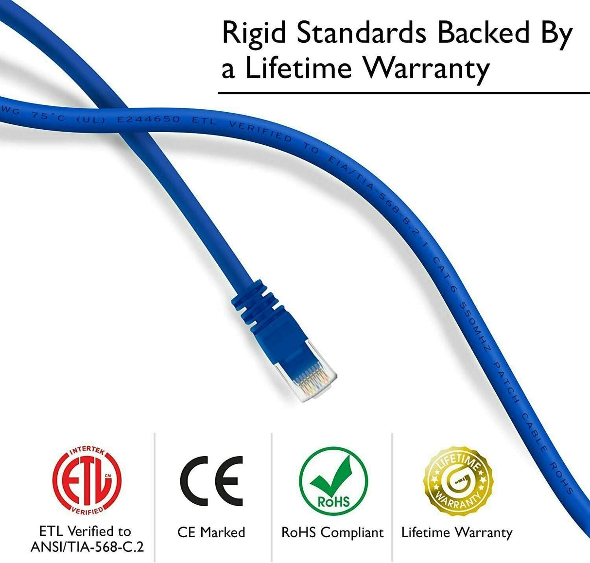 5 Core Cat6 Ethernet Cable, Outdoor&Indoor, 75FT Heavy Duty High Speed 26AWG Cat6 LAN Network Cable 10Gbps, 500Mhz with Gold Plated RJ45 Connector, Weatherproof, UV Resistant for Router/Gaming/Modem