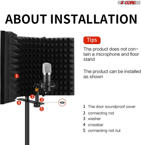 5 Core Professional Studio Recording Microphone Isolation Shield Pop Filter High density absorbent foam used to filter vocal. Suitable for any microphone recording ISO SHIELD 3 (Isolation Shield)