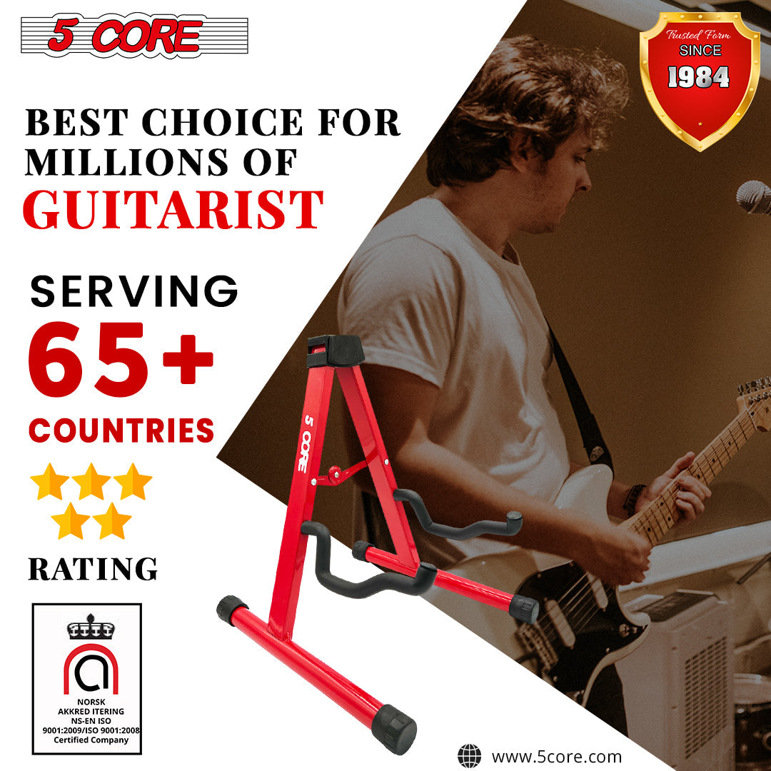 5 Core -A - type Electric Acoustic and Bass Adjustable Foldable A-Frame Premium Guitar Stands Red GSS RED