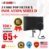 Professional Studio Recording Microphone Isolation Shield with Pop Filter High density absorbent foam used to filter vocal. 5 Core ISO 3+POP FILTER