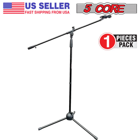 5 Core 2 Pieces Foldable Tripod Microphone Stand - Universal Mic Mount, Height Adjustable from 36 to 65 Inch w/ Extending 30” Telescoping Boom Arm - Knob Tension Lock Mechanism w/ Mic Clip MS 080