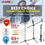 5 Core 4 Pieces Dual Microphone Stand, Foldable Tripod Boom Stand On-Stage Stands Short Adjustable Mic Stand For Singing 360 Rotating with Dual Mic Clip Holders Heavy Duty MS DBL S 4 Pcs