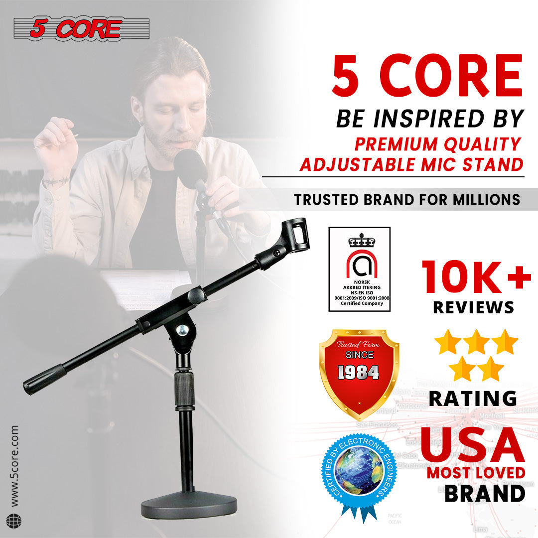 5Core Adjustable Desk Microphone Stand Boom Arm w/ NonSlip Mic Clip Twist Clutch MSSB