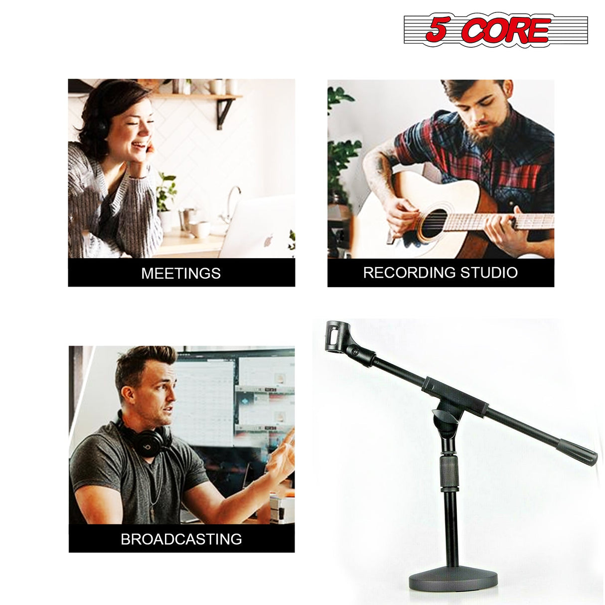 5Core Adjustable Desk Microphone Stand Boom Arm w/ NonSlip Mic Clip Twist Clutch MSSB