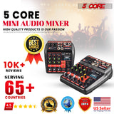 5 Core 4 Channel Compact Studio Mixer with Built-In Effects & USB Interface Bluetooth- Digital Mixer for Home Studio Recording, Podcast DJs and more MX 4CH