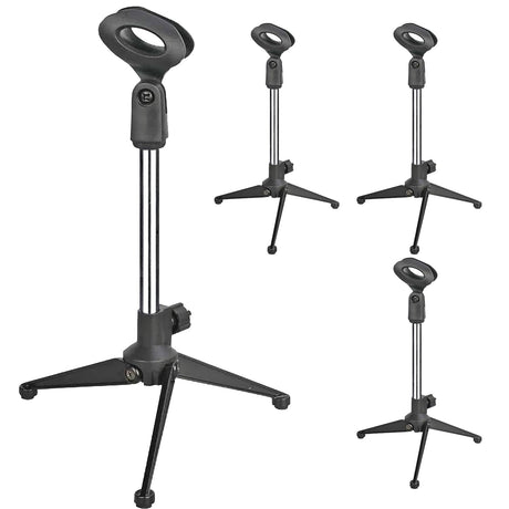 5 Core 4 Pieces Premium Mini Microphone Stand Tripod Universal Adjustable Desk Microphone Stand Portable Foldable Table Top Desktop Stand with Small Plastic Microphone Clip MS MINI TRI CH 4PK