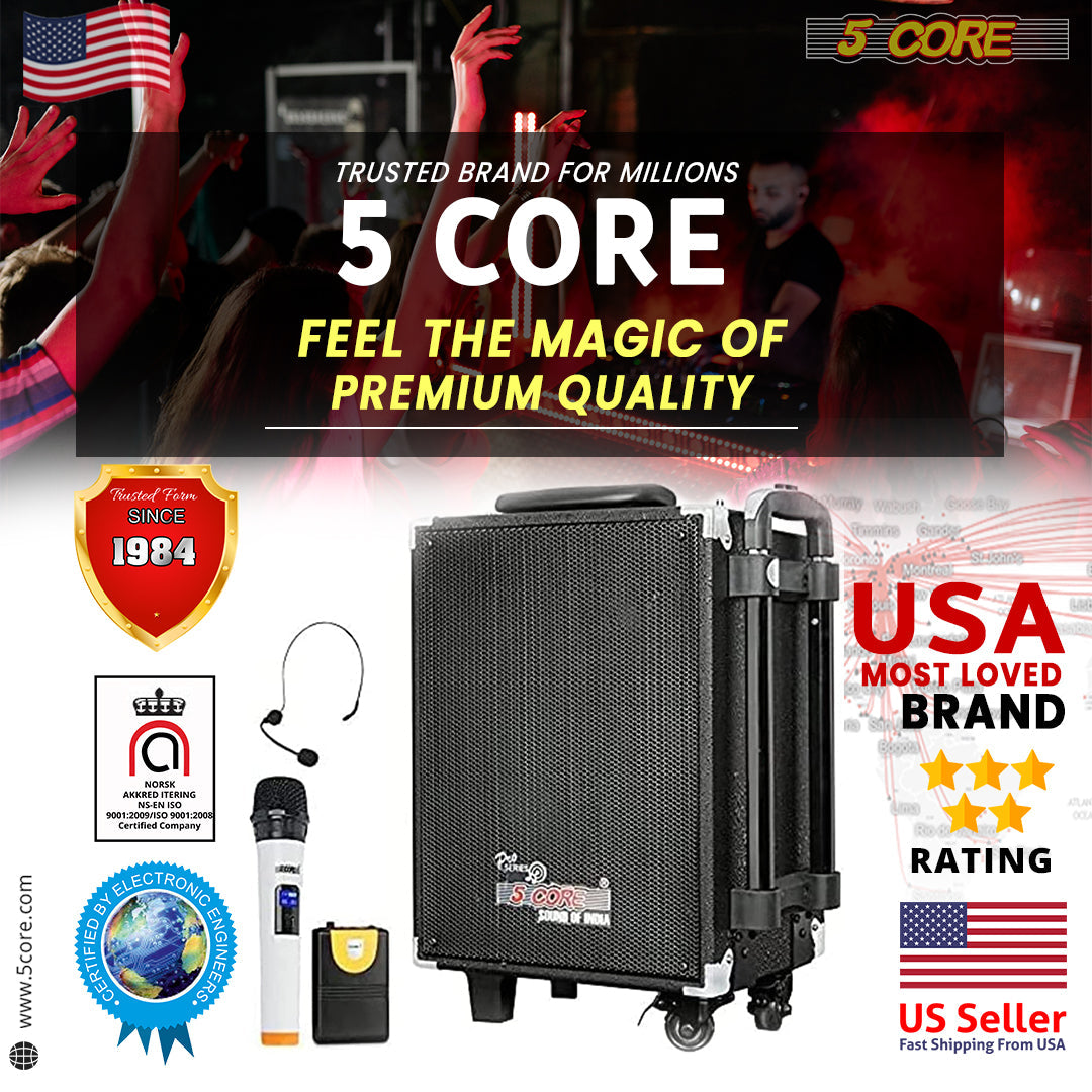 5 Core 8 Portable PA System Bluetooth Karaoke Machine / System w/ Wireless Mic PDJ-460U BT