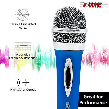 5 Core 3 Pieces Dynamic Microphone XLR Audio Cardioid Mic w/ Clip Vocal Karaoke Singing PM 286 WH+BLU+BLK 3PC