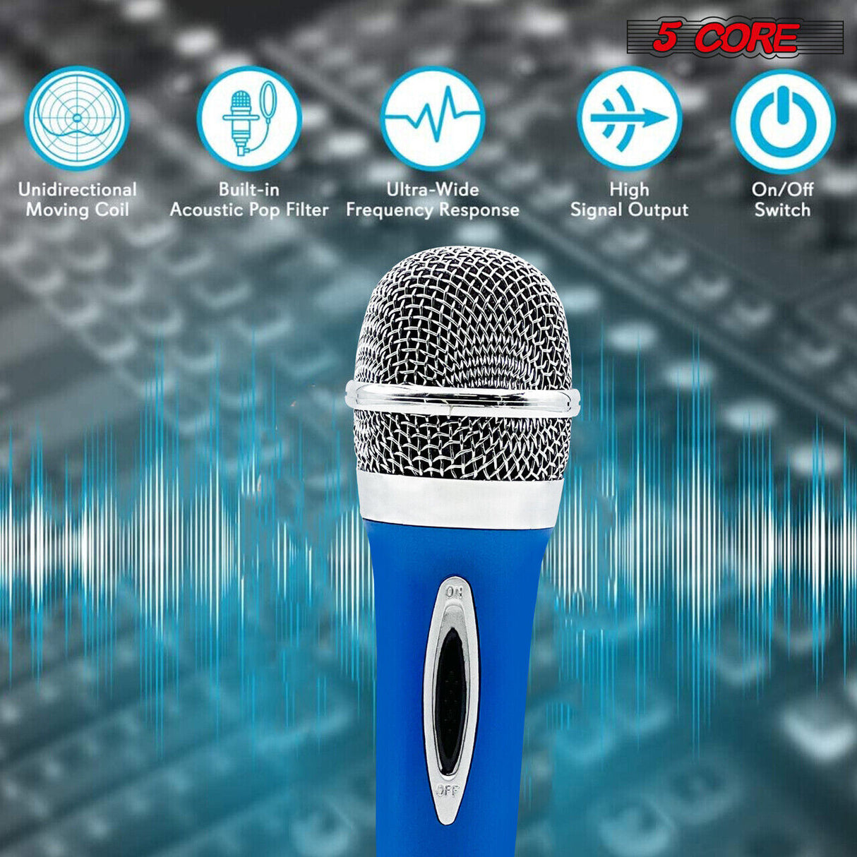 5 Core 3Pcs Dynamic Microphone XLR Audio Cardioid Mic w/ Clip Vocal Karaoke Singing White, Blue & Black - 5 Core