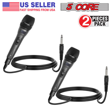 5 CORE 2PCS Premium Vocal Dynamic Cardioid Handheld Microphone Neodymium Magnet Unidirectional Mic, 16ft Detachable XLR Deluxe Cable to ¼ Audio Jack, On/Off Switch for Karaoke Singing ND-32 ARMEX 2PCS