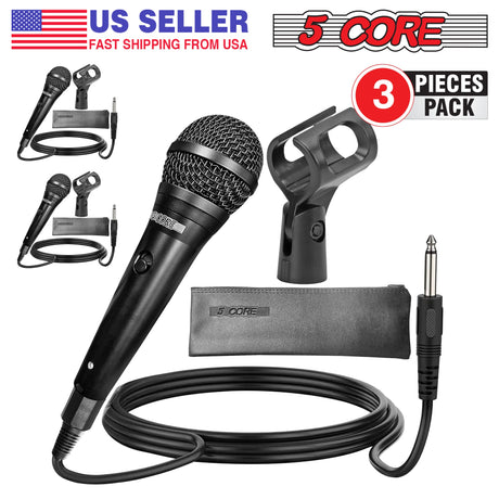 5 Core Professional Dynamic Vocal Microphone - Unidirectional Handheld Mic XLR Karaoke Microphone with ON/OFF Switch Includes 16ft XLR Audio Cable to 1/4'' Audio Jack Included - ND-58 3Pcs