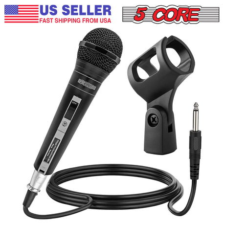 5 CORE Premium Vocal Dynamic Cardioid Handheld Microphone Unidirectional Mic with 16ft Detachable XLR Cable to ¼ inch Audio Jack and On/Off Switch for Karaoke Singing PM 757