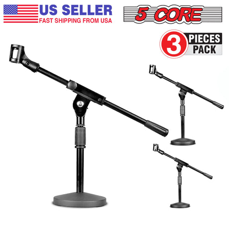 5 Core 3 Pieces Adjustable Desk Microphone Stand Boom Arm w/ Non-Slip Mic Clip Twist Clutch MSSB 3PK