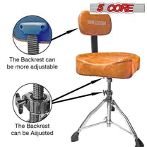 5 Core Drum Throne with Back Support Brown| Premium Height Adjustable Padded Drum Stool| Portable Drummer Throne with Anti-Slip Feet & Back rest| with two Drumsticks- DS CH BR REST